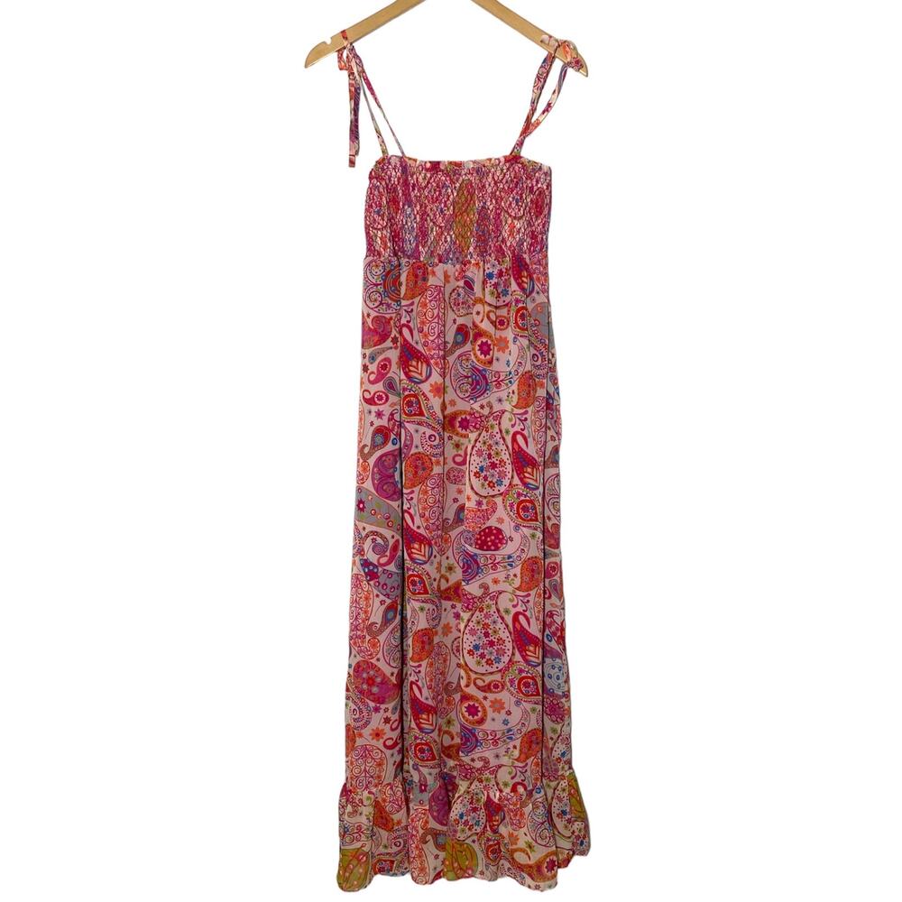 Liberty Of London Smocked Maxi Colorful Floral Maxi Dress Sz Medium Empire Waist